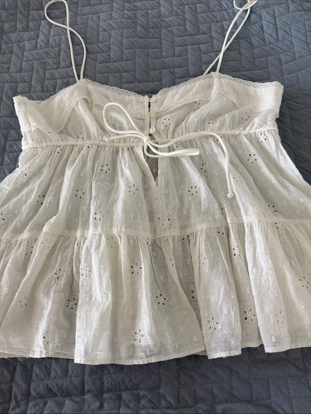 Zara White Eyelet Tiered Spaghetti Strap Tank Top